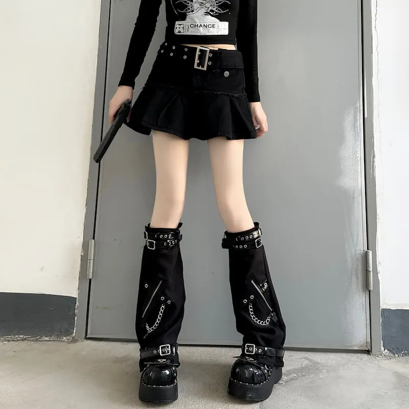 Punk buckle zipper leg warmers