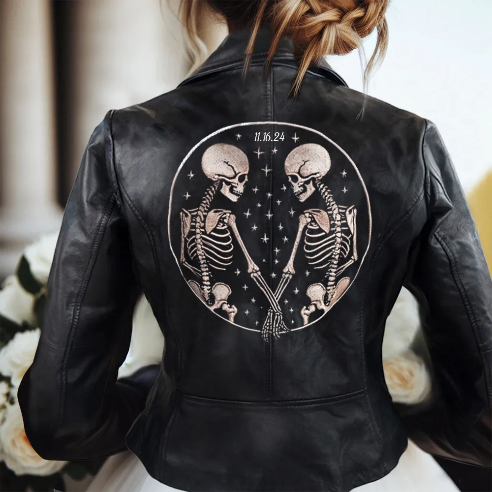 (Real Leather) Custom Skeleton Design Leather Jacket