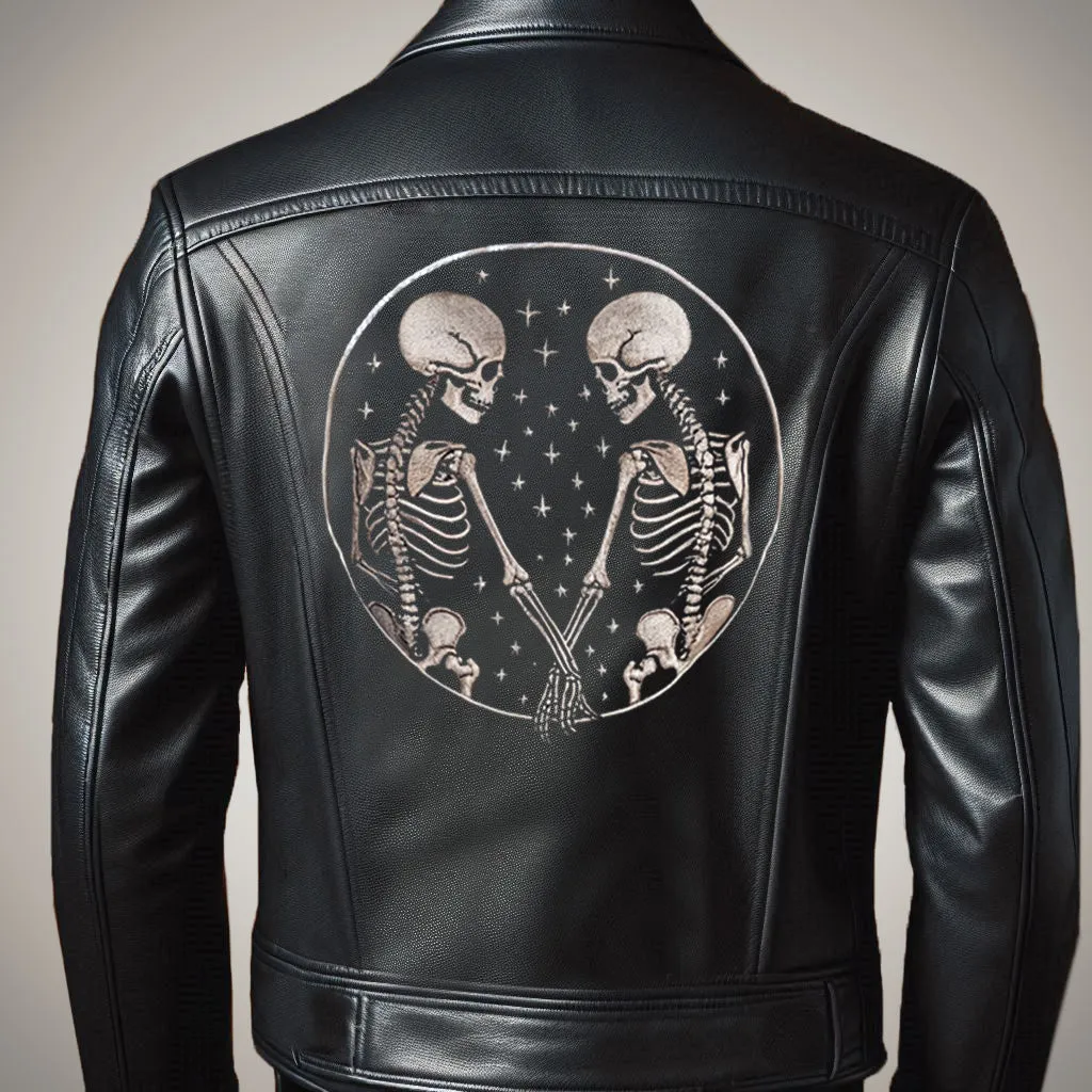 (Real Leather) Custom Skeleton Design Leather Jacket