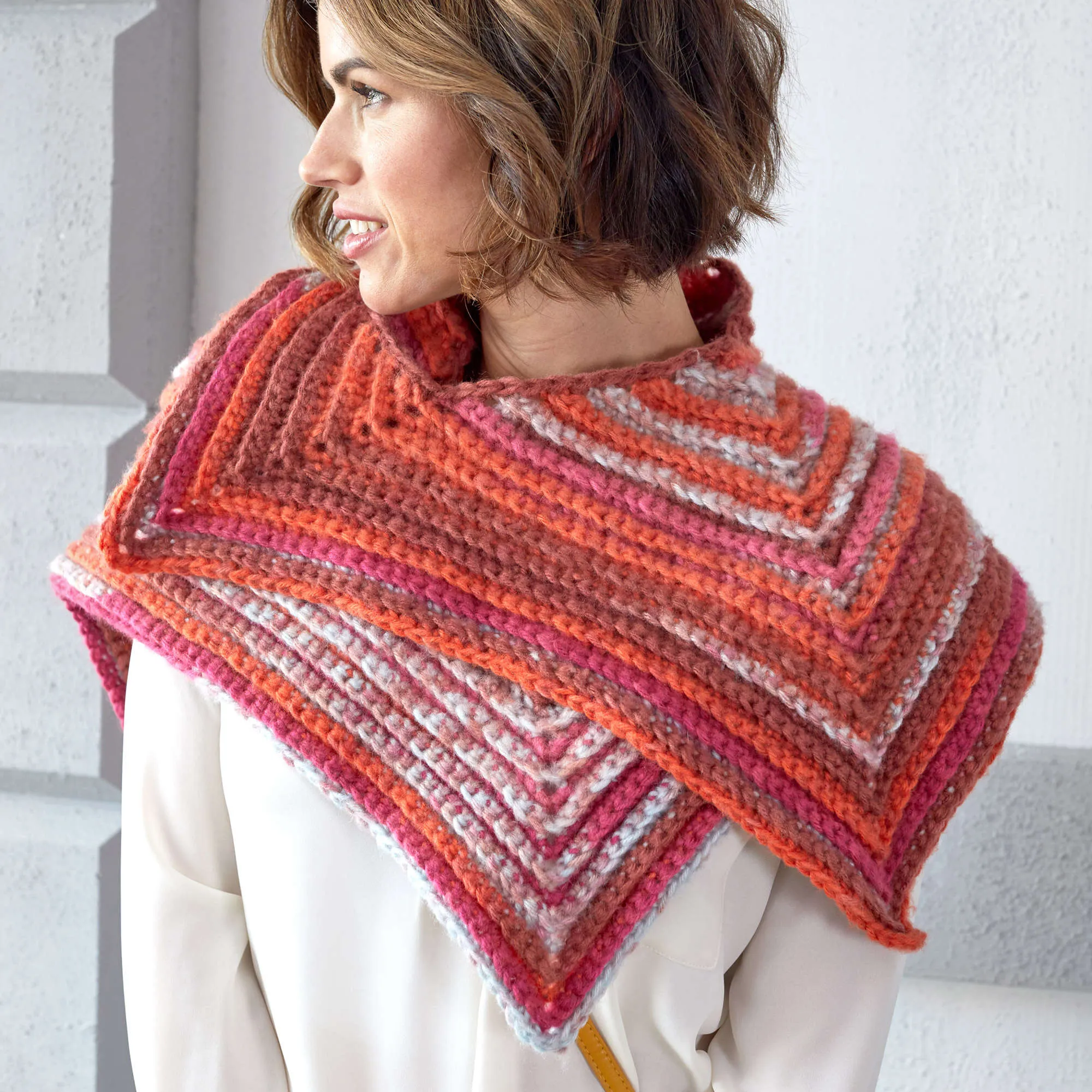 Red Heart Crochet Sunset Mitered Shawl