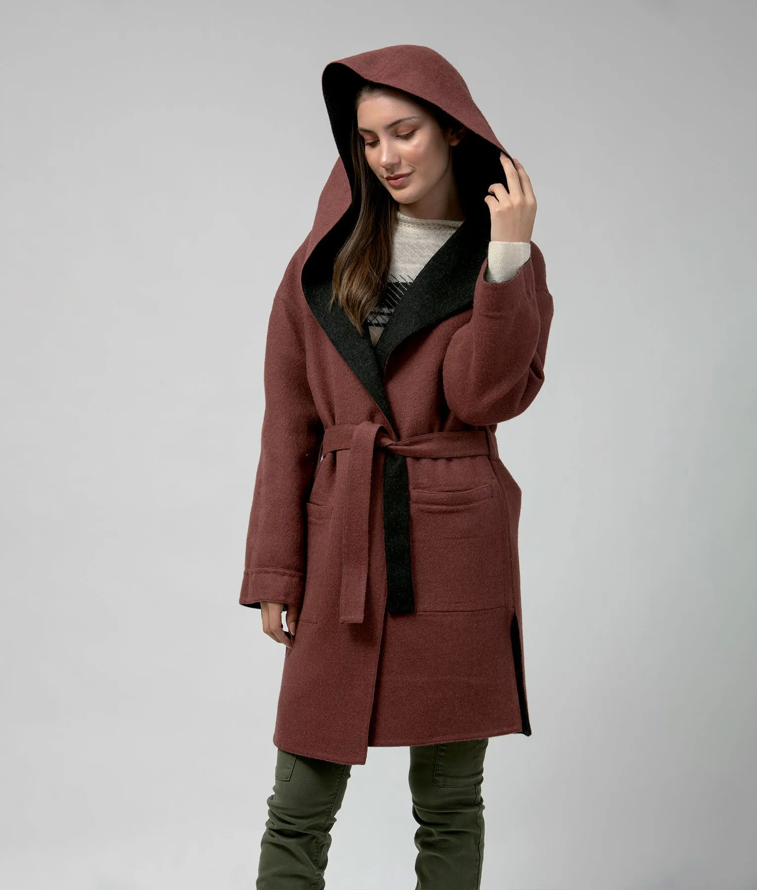 Reversible Long Wide Hoodie Coat