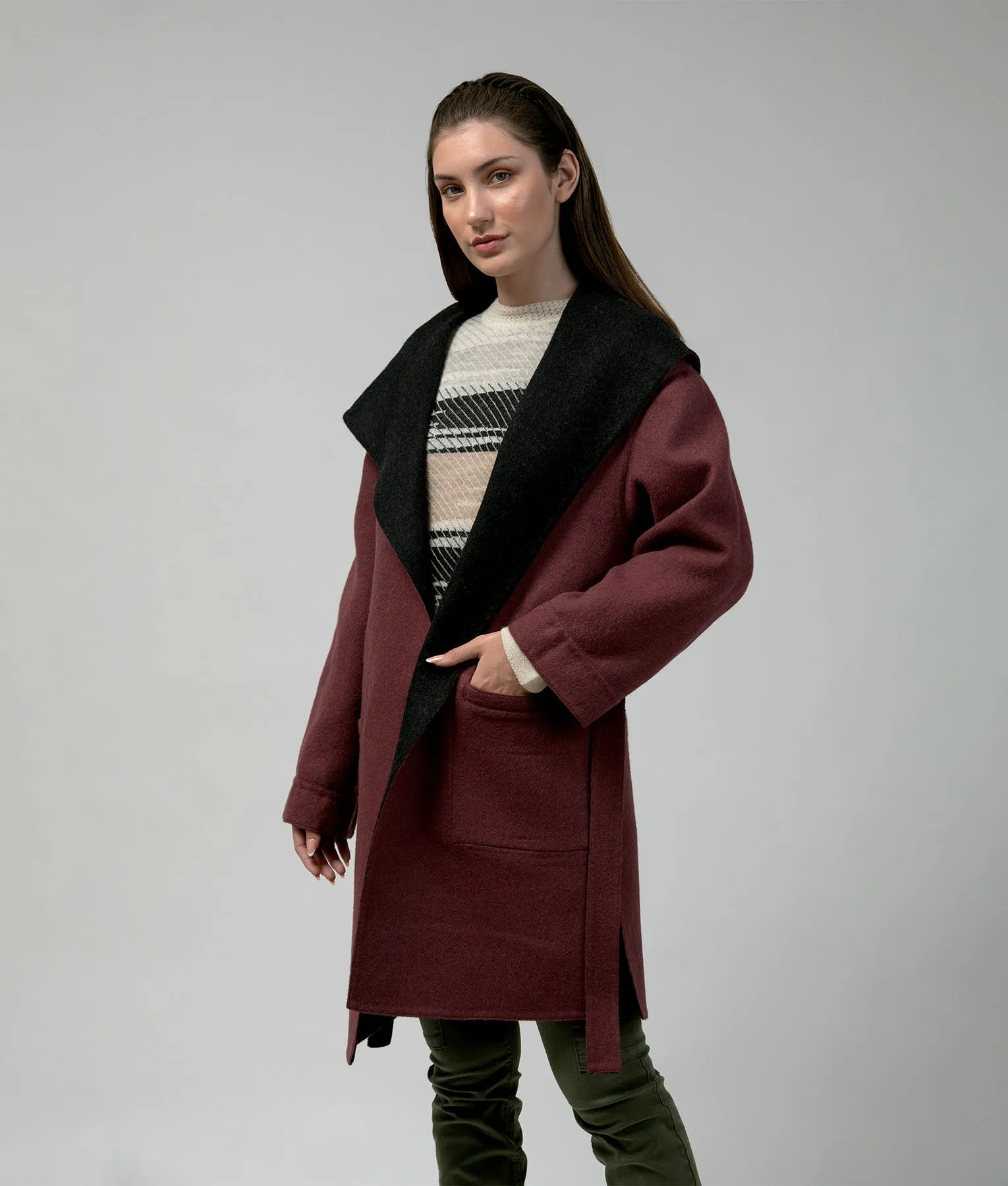 Reversible Long Wide Hoodie Coat