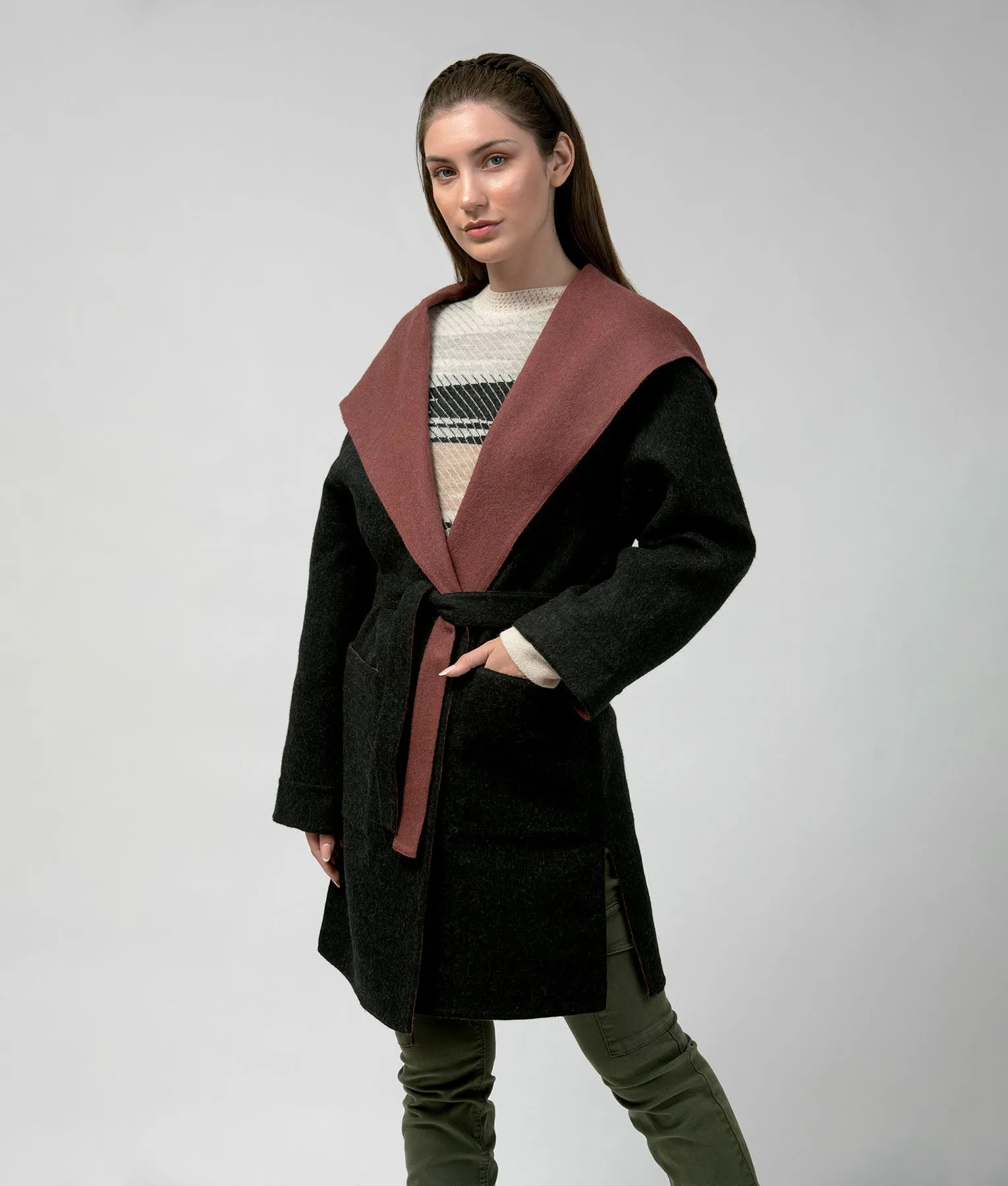 Reversible Long Wide Hoodie Coat