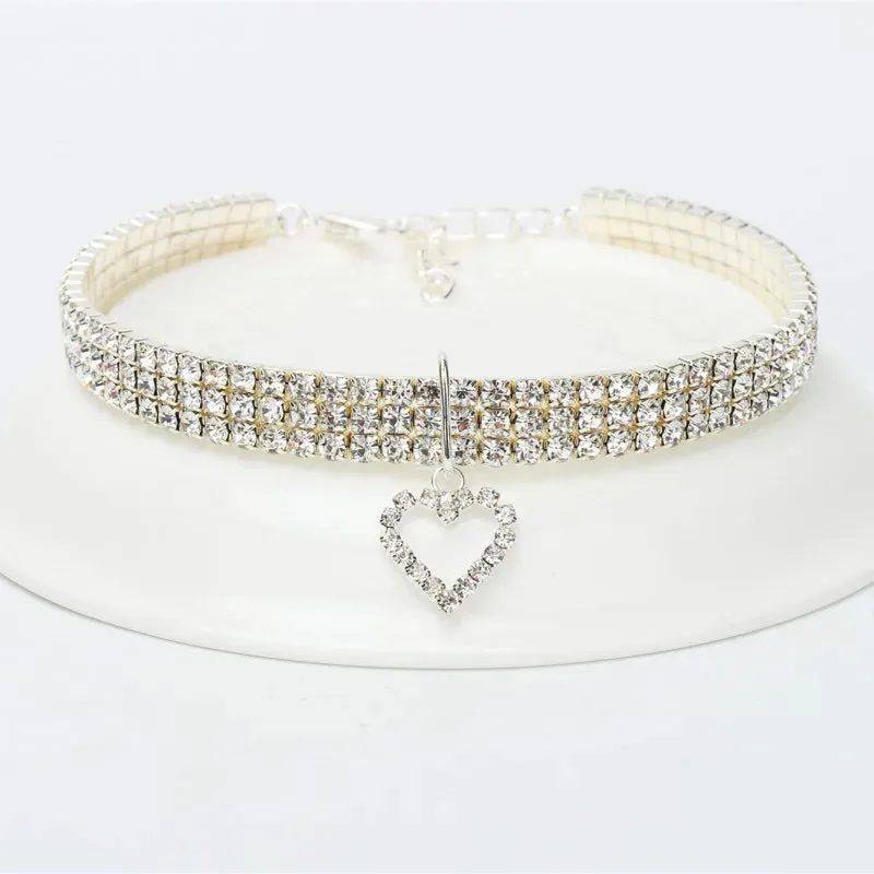 Rhinestone Pearl Necklace Dog & Cat Collar | Elegant Pet Jewelry with Sparkling Pendant