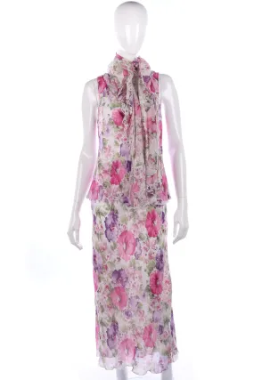 Roman Originals pink floral dress and scarf size 10/12