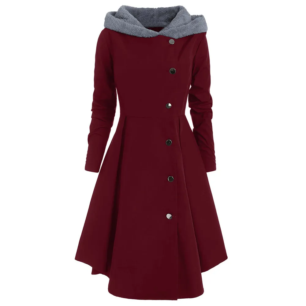 ROSEGAL Plus Size Asymmetric Contrast Hooded Skirted Coat