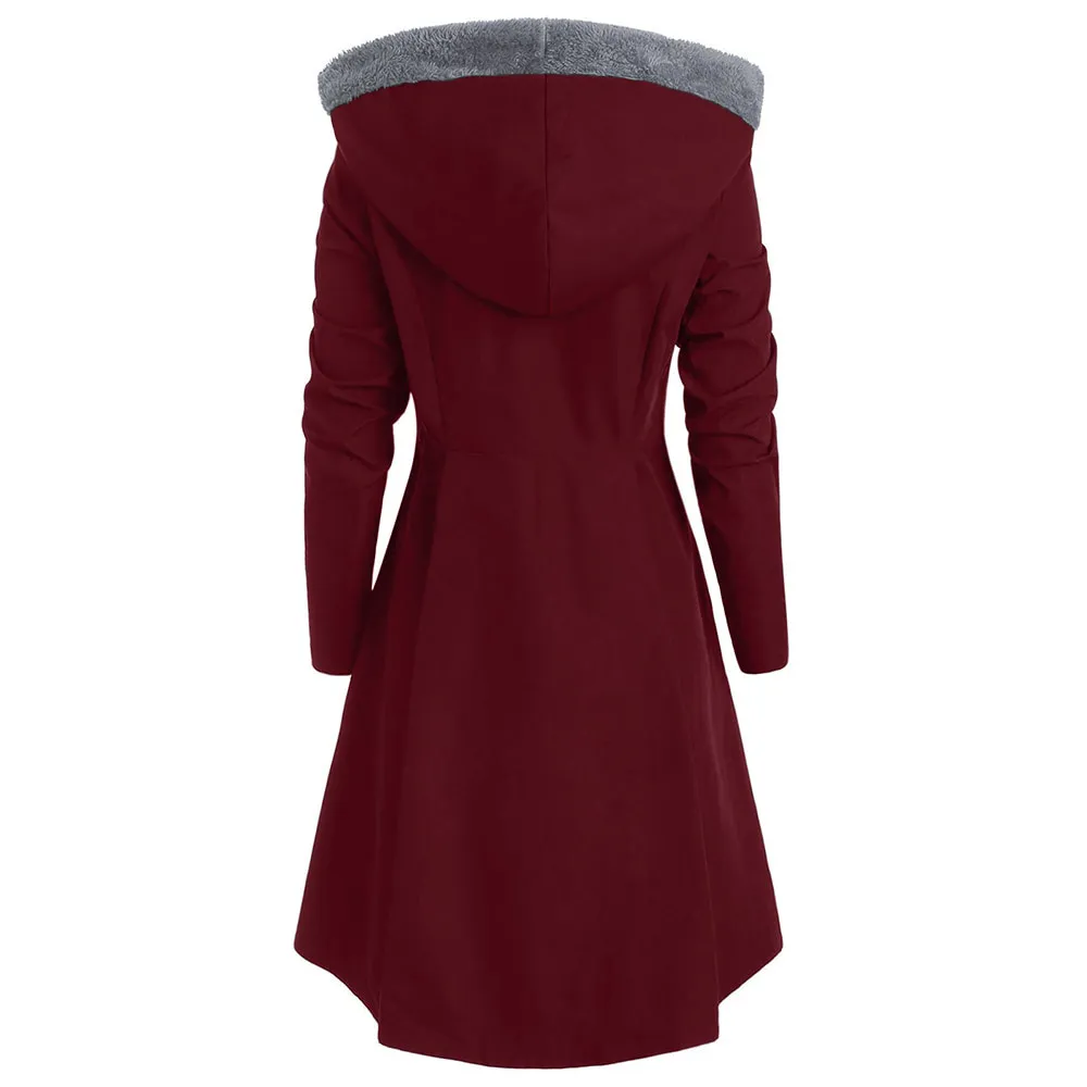 ROSEGAL Plus Size Asymmetric Contrast Hooded Skirted Coat