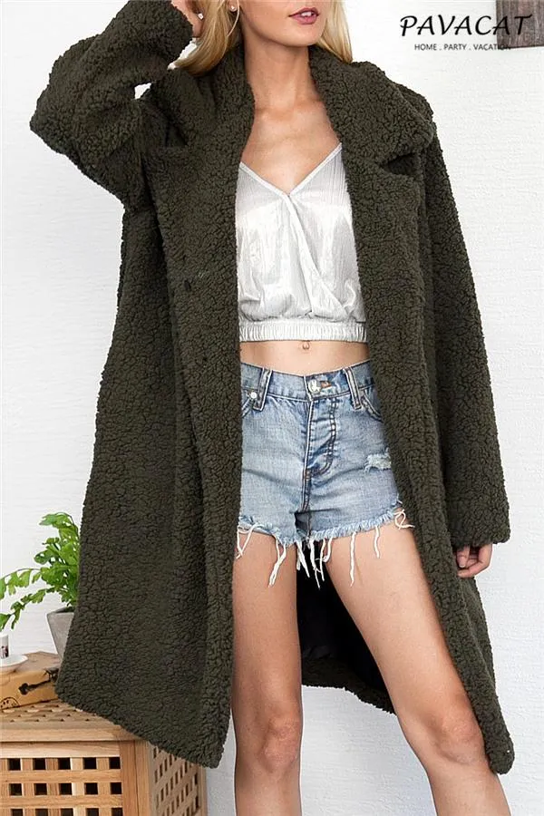 Round the 70's World Wool Blend Coat - Khaki