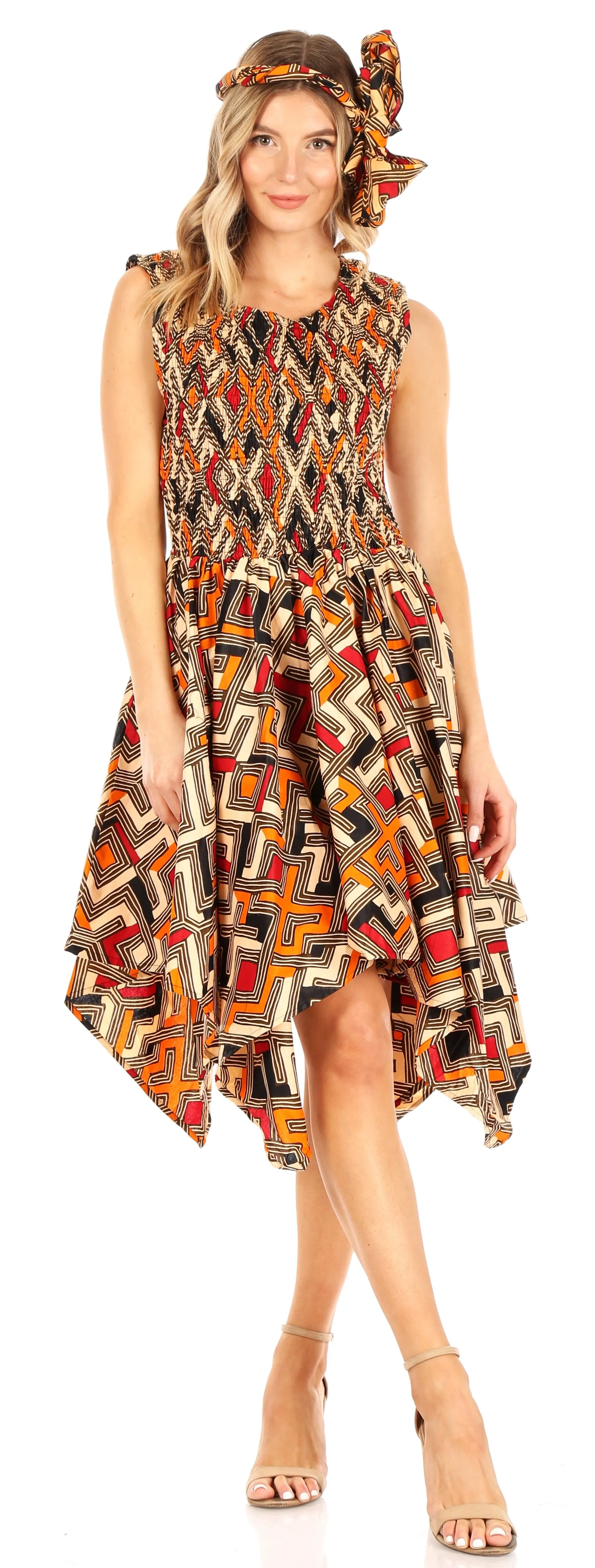 Sakkas Lima Women's Casual African Ankara Sleeveless Cocktail Short Dress Pockets