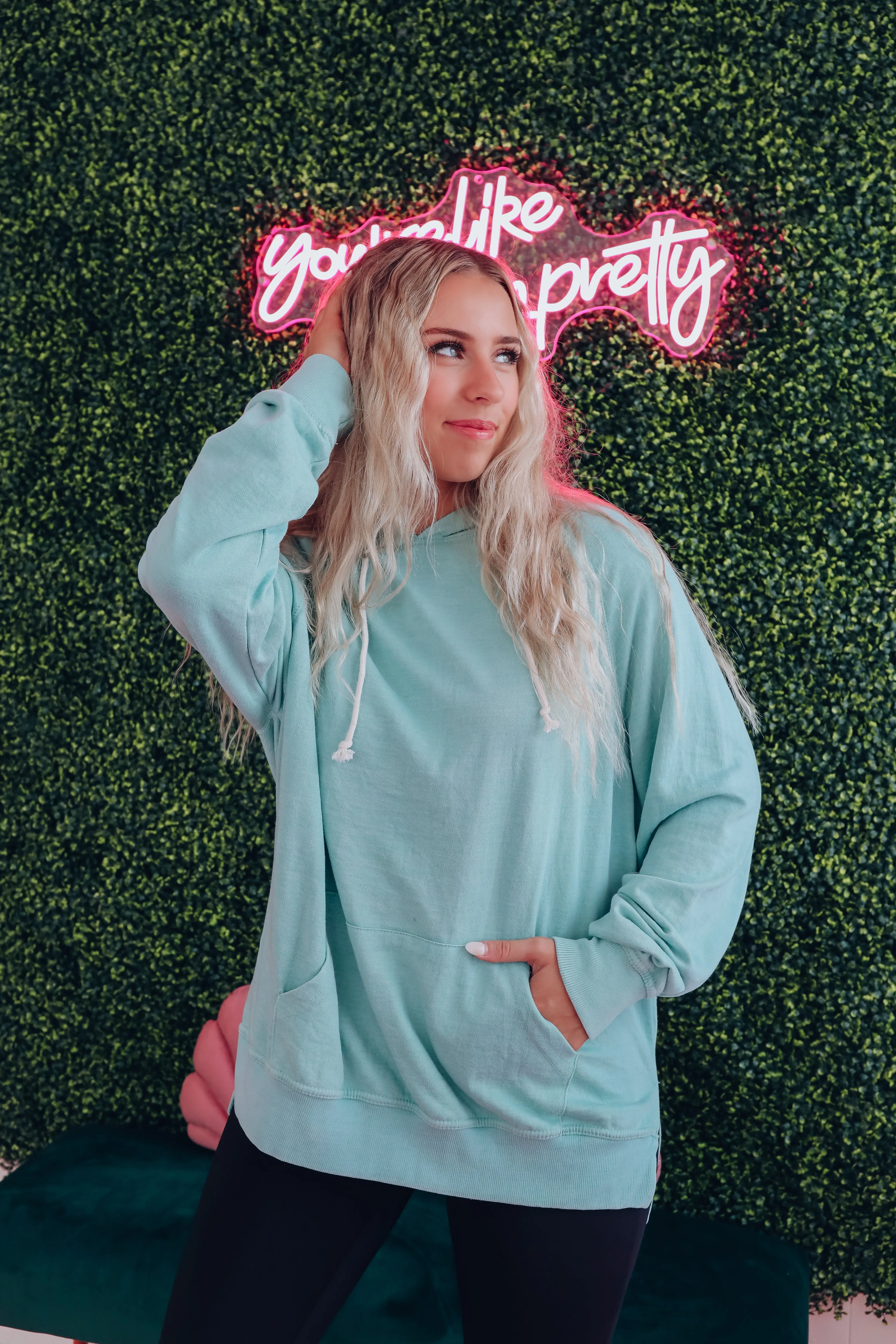 Second Nature Cozy Hoodie Top - Aqua