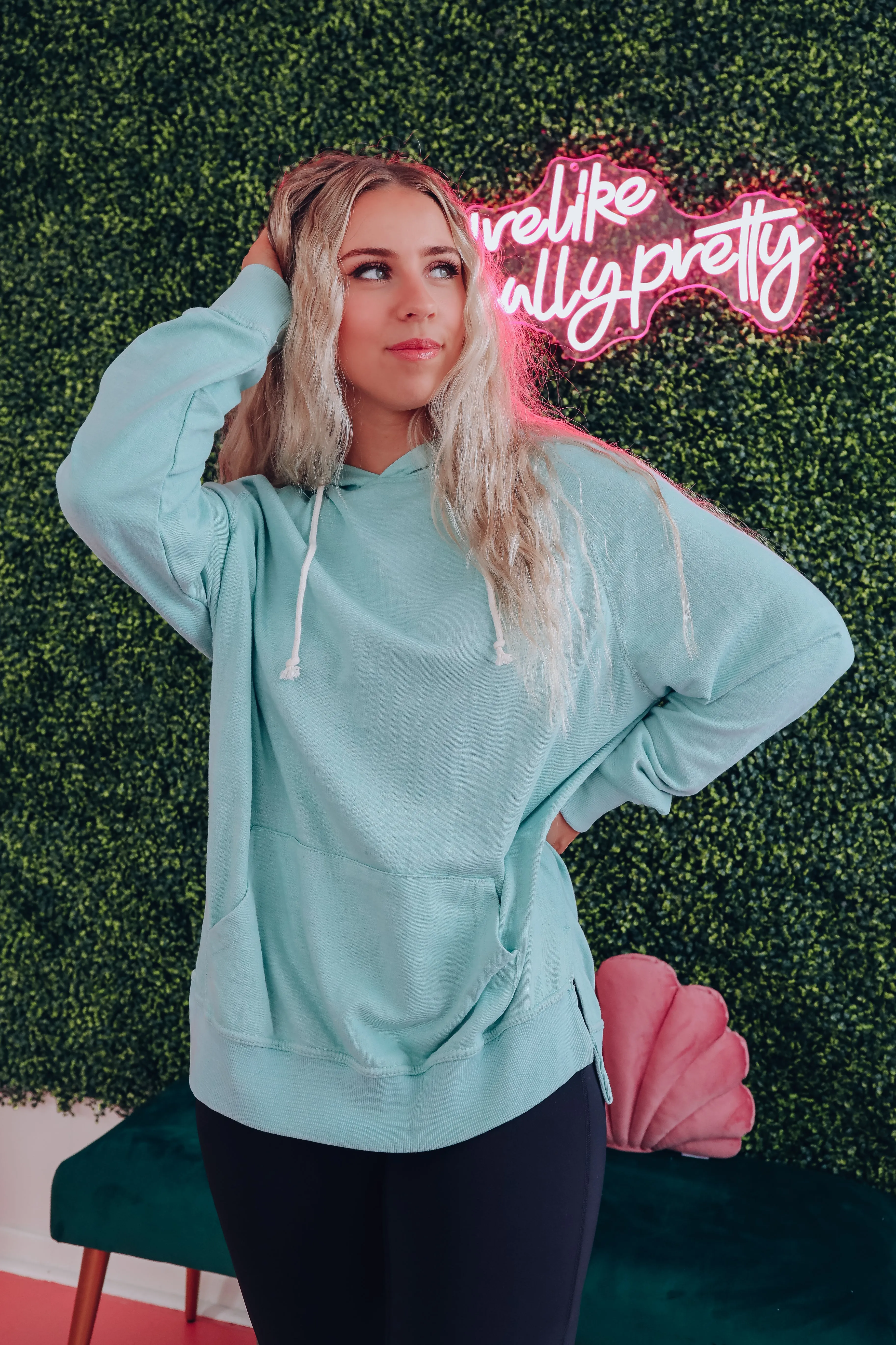 Second Nature Cozy Hoodie Top - Aqua