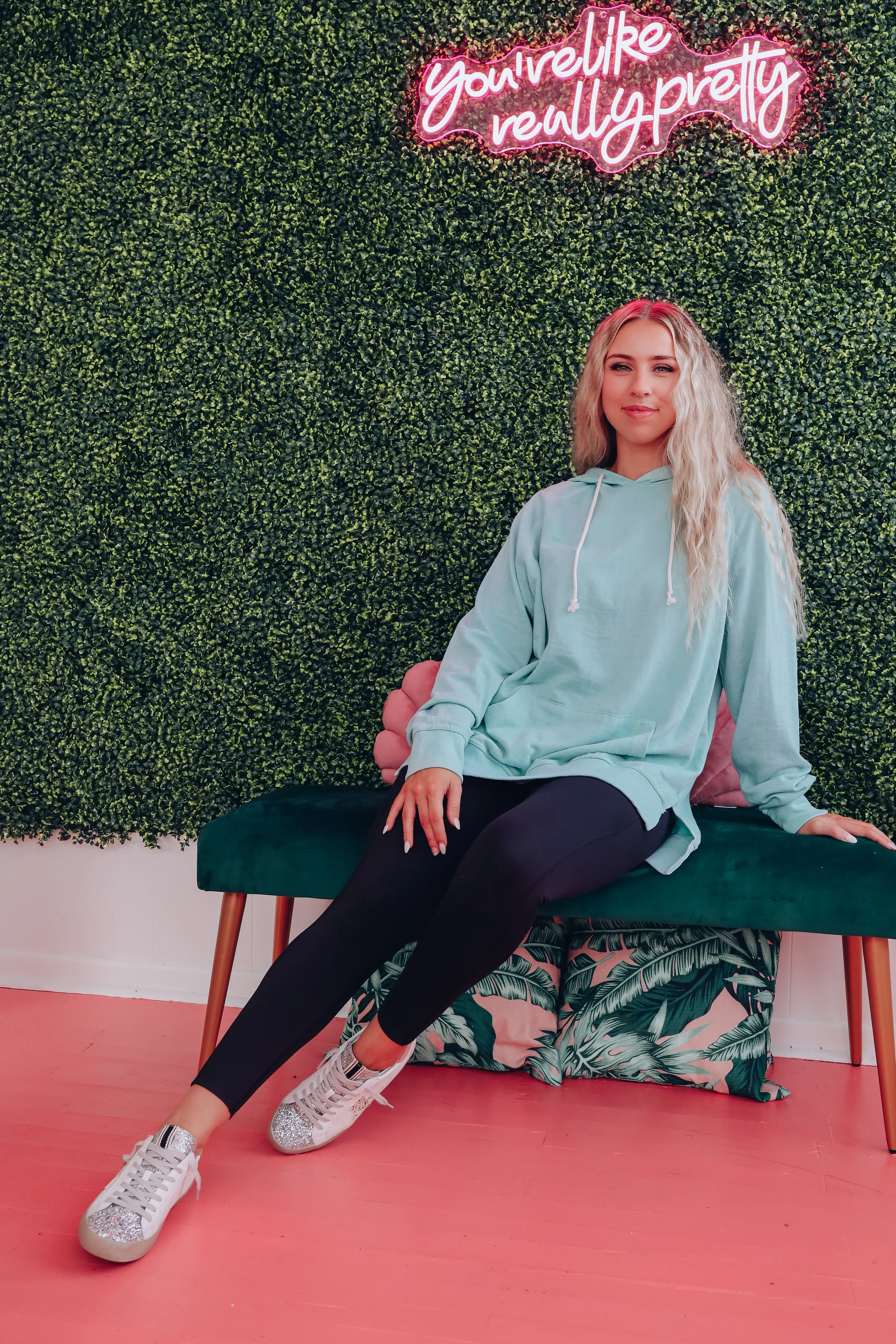 Second Nature Cozy Hoodie Top - Aqua