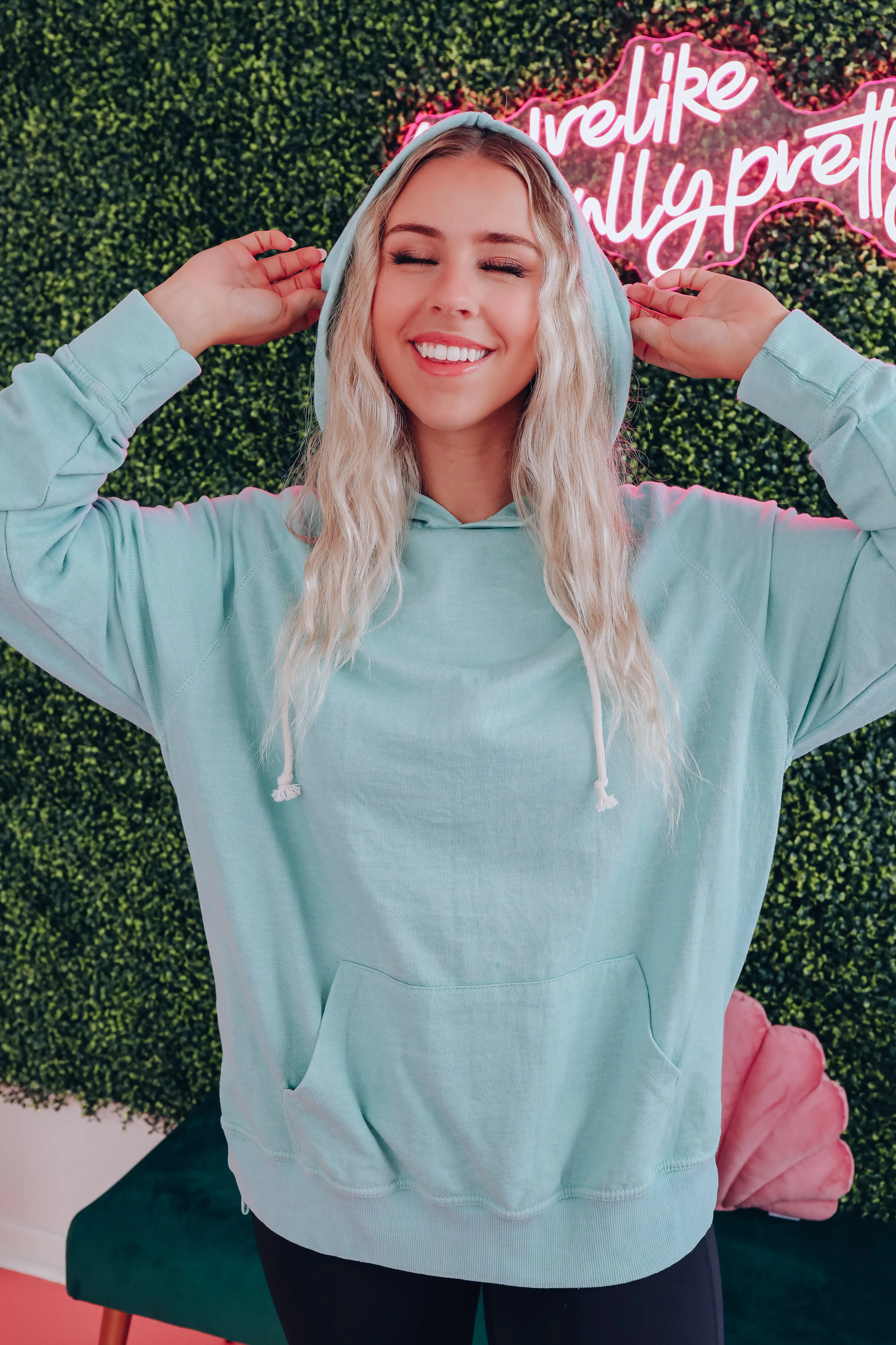 Second Nature Cozy Hoodie Top - Aqua