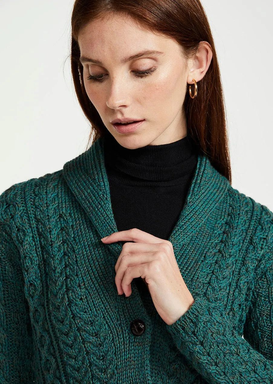 Shawl Collar Aran Cardigan | Connemara Green