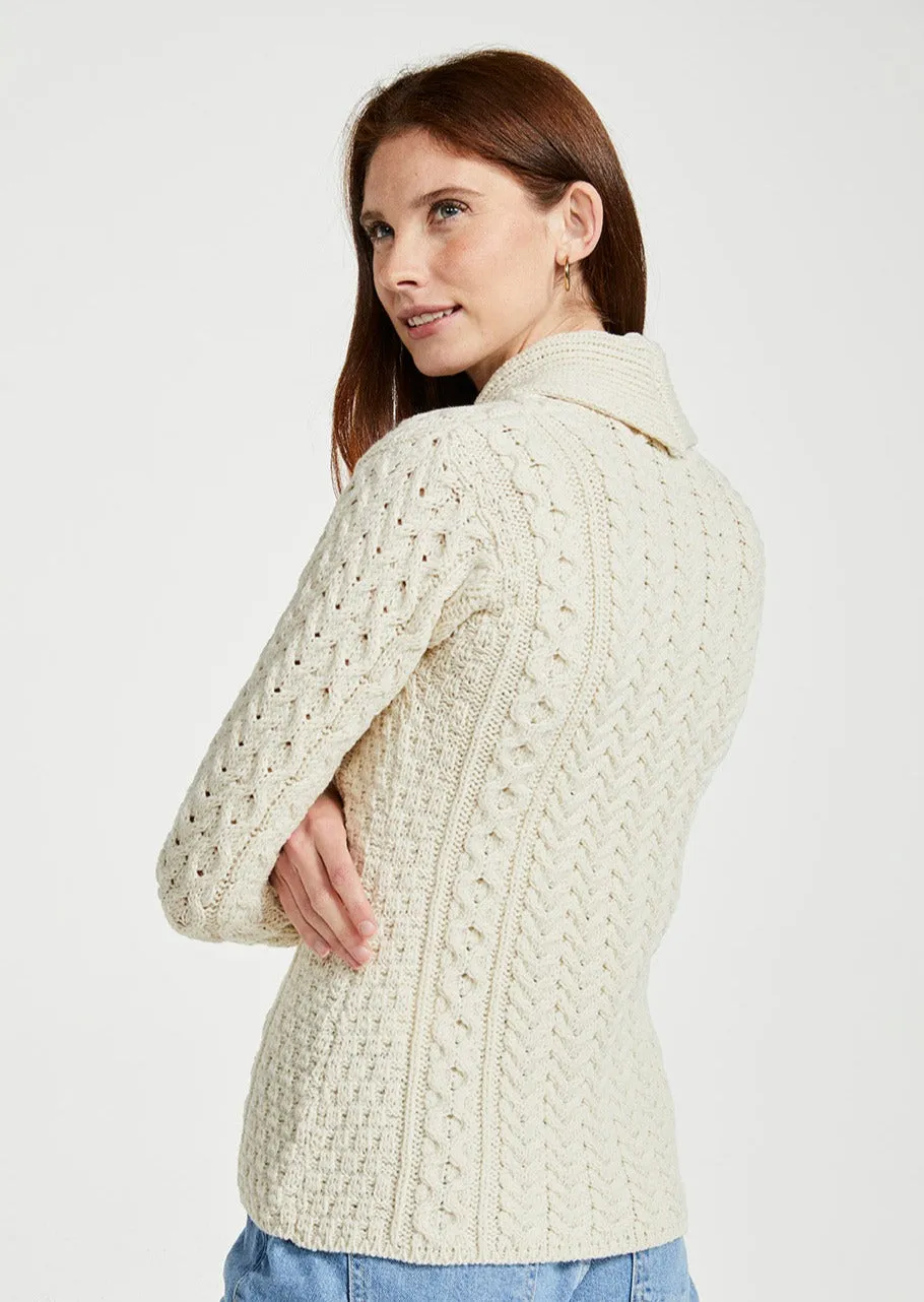 Shawl Collar Aran Cardigan | Natural