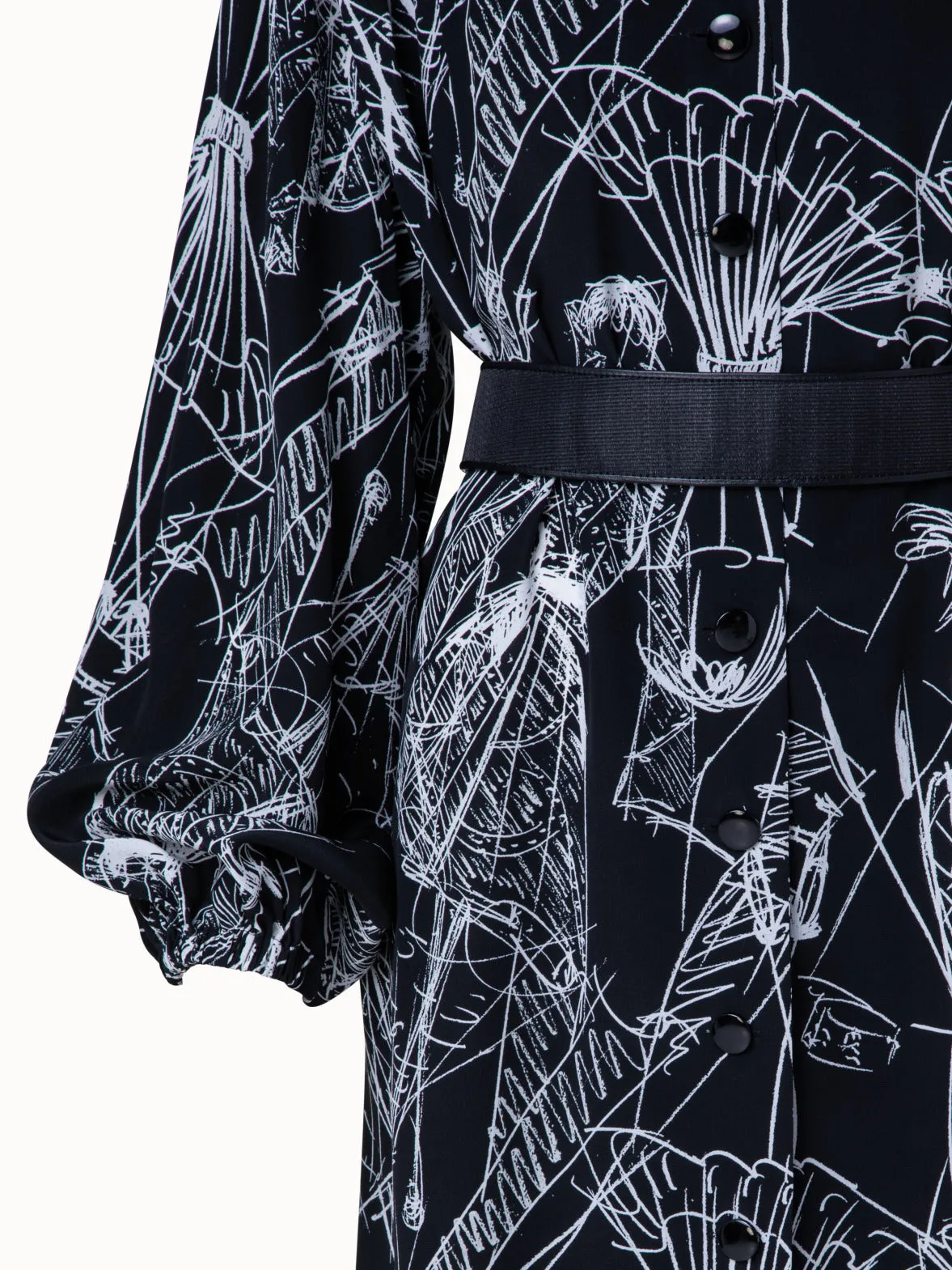 Silk Kaftan Dress with Croquis Print