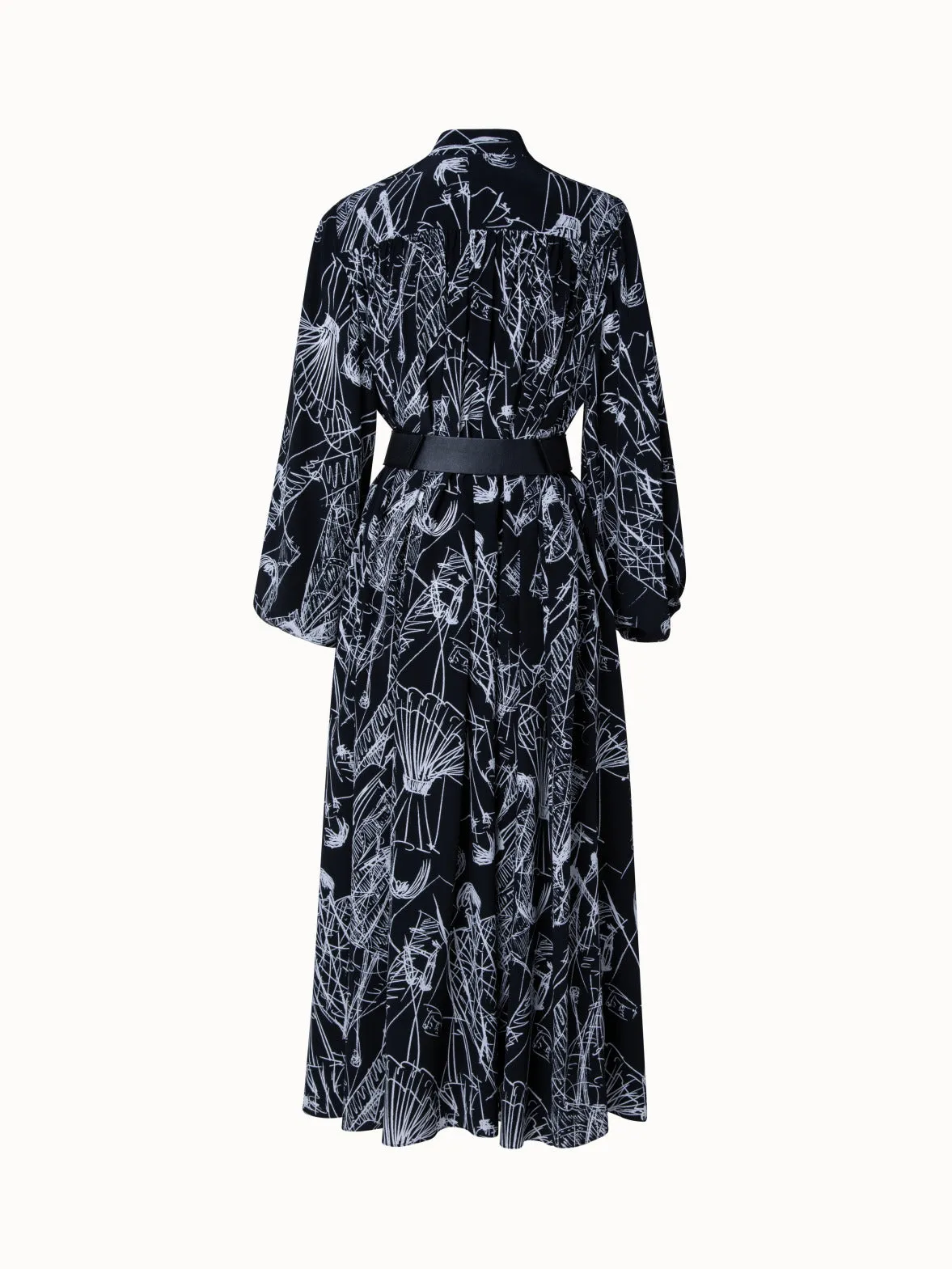 Silk Kaftan Dress with Croquis Print