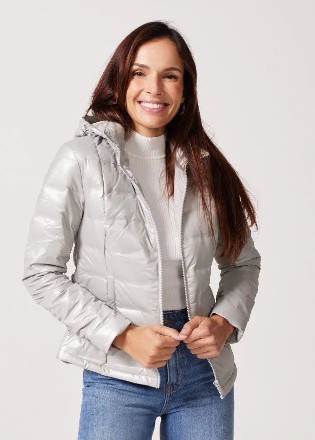 Silver Shimmer Duck Down Puffer Jacket