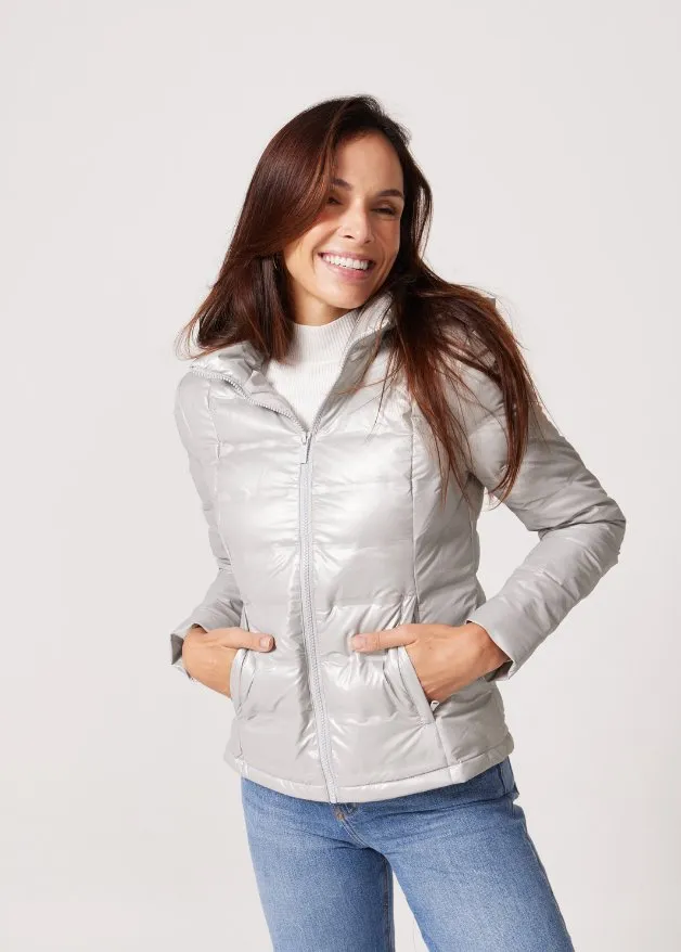 Silver Shimmer Duck Down Puffer Jacket