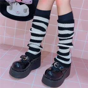 Sohiwoo Japanese Striped Knit Leg warmers Girl Leg Socks Harajuku Y2k Winter Boot Cuffs Legs Socks Leg Cover Calf knitted socks