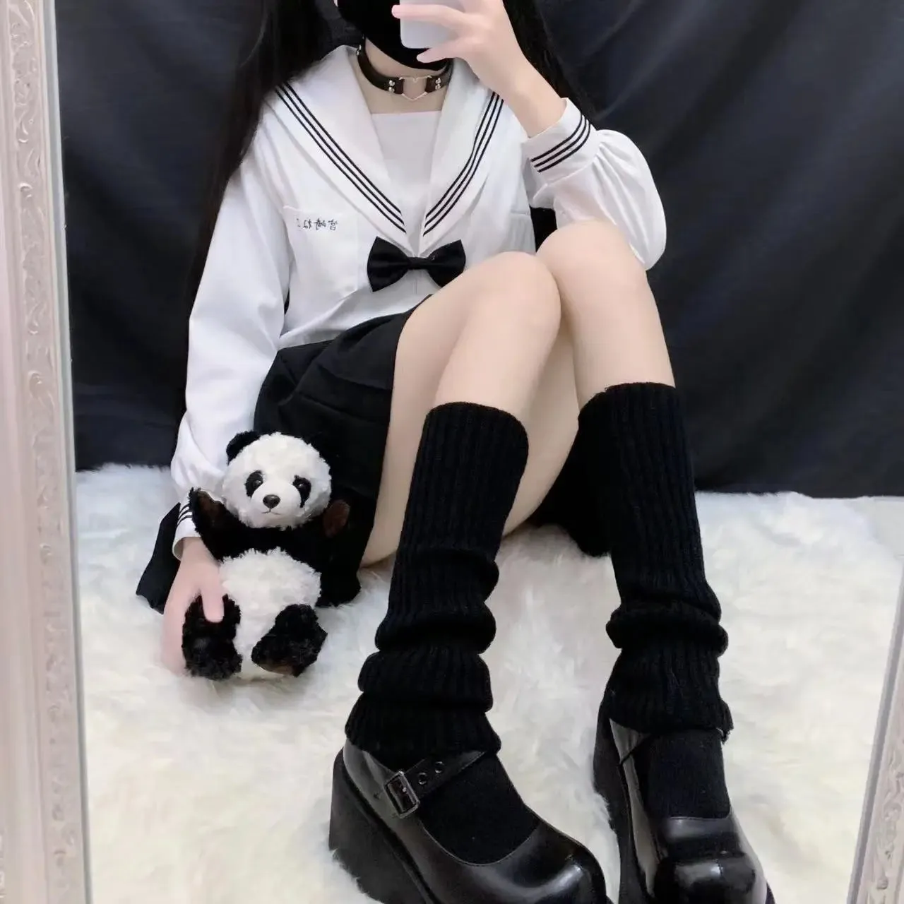 Sohiwoo Japanese Striped Knit Leg warmers Girl Leg Socks Harajuku Y2k Winter Boot Cuffs Legs Socks Leg Cover Calf knitted socks