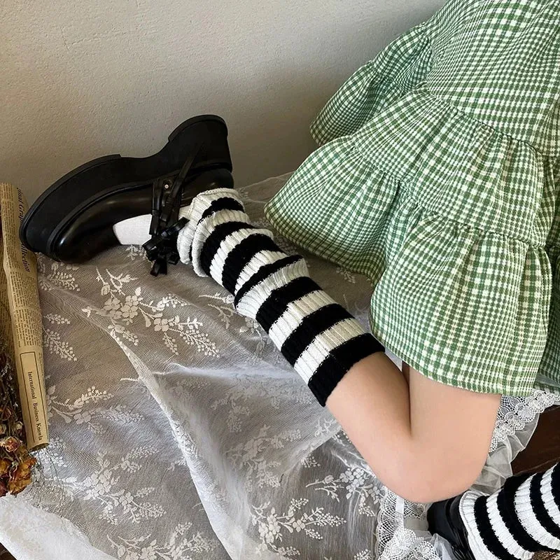 Sohiwoo Japanese Striped Knit Leg warmers Girl Leg Socks Harajuku Y2k Winter Boot Cuffs Legs Socks Leg Cover Calf knitted socks