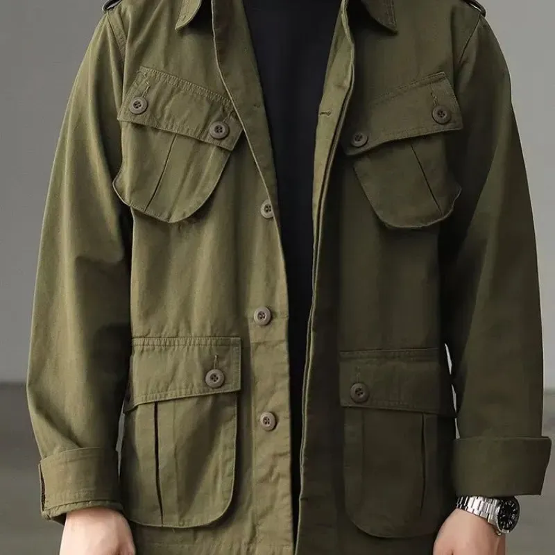 Solid Color Retro Multi-Pocket Cargo Jacket