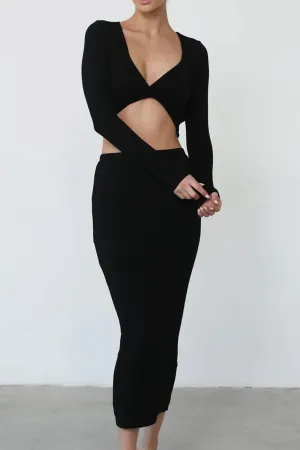 Solid Long Sleeve Twisted-Front Skirt Set