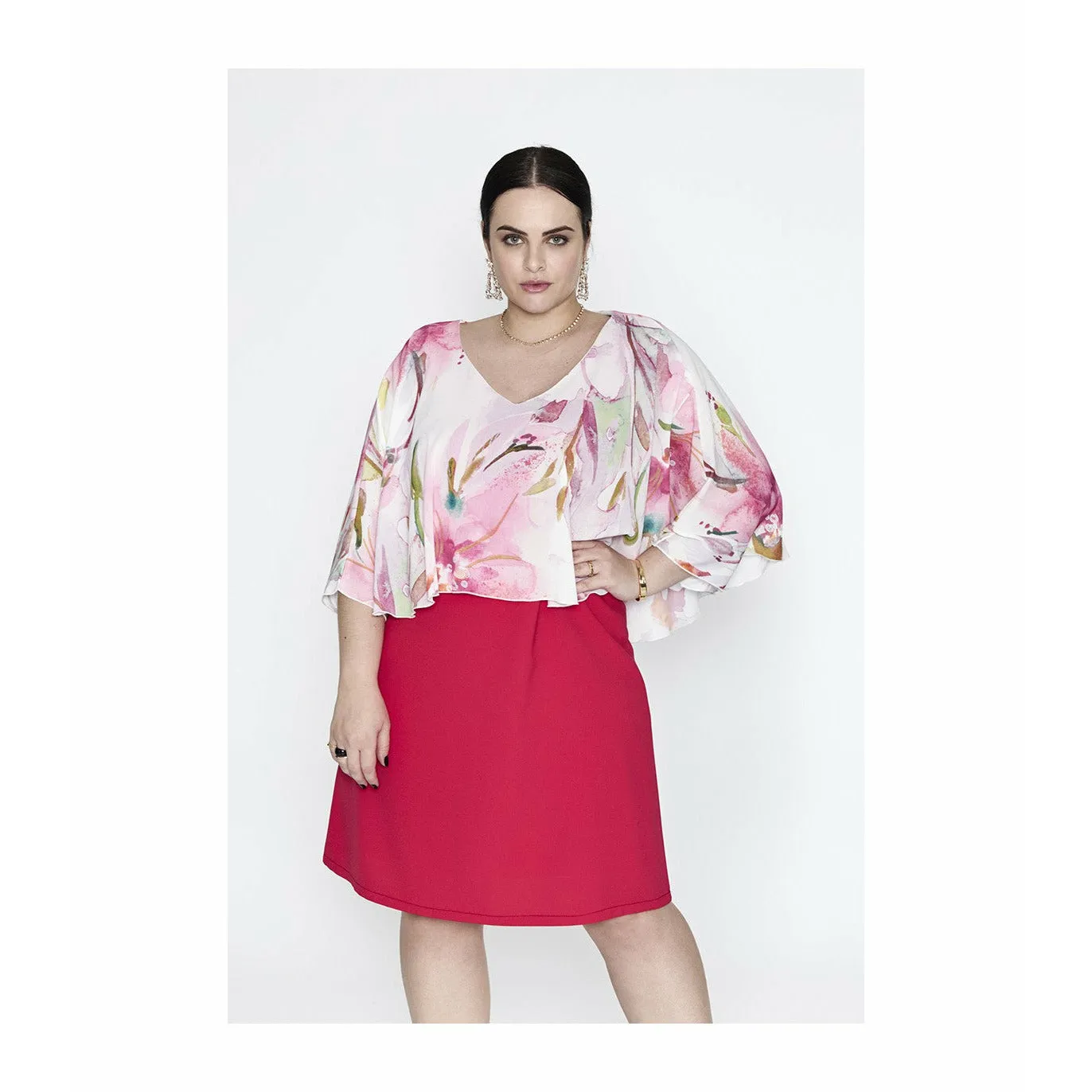 SPG Floral Cape Dress in Pink