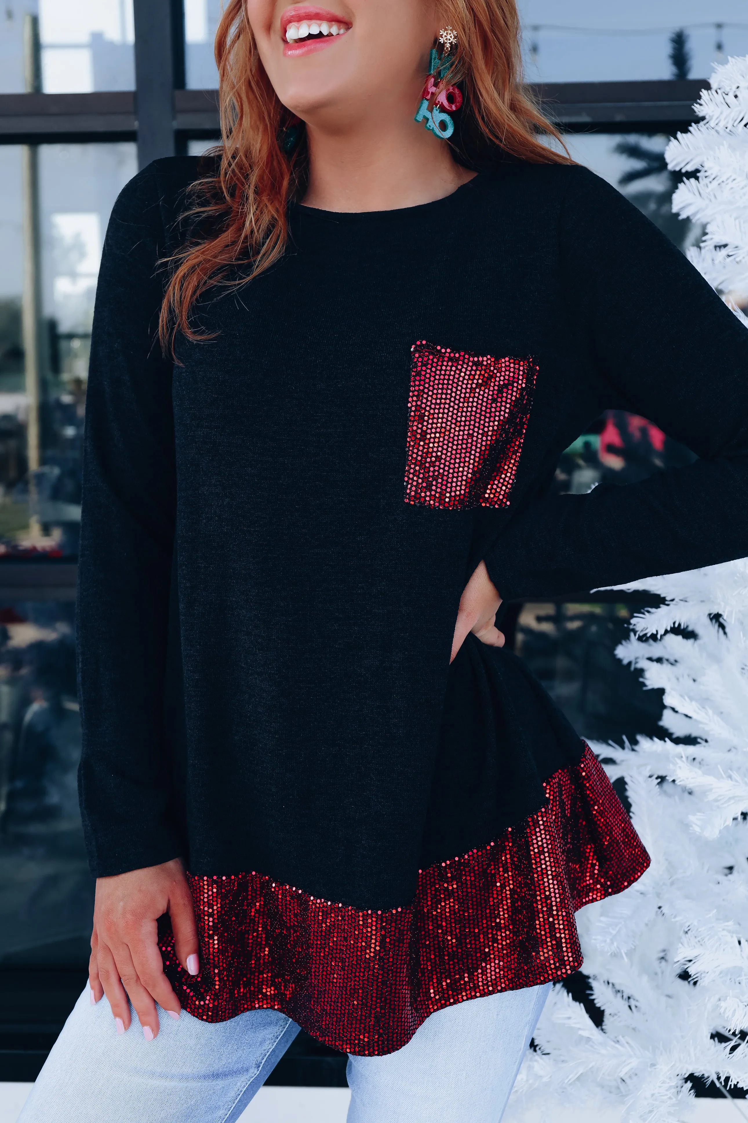 Spirited Sequin Tunic Top - Red