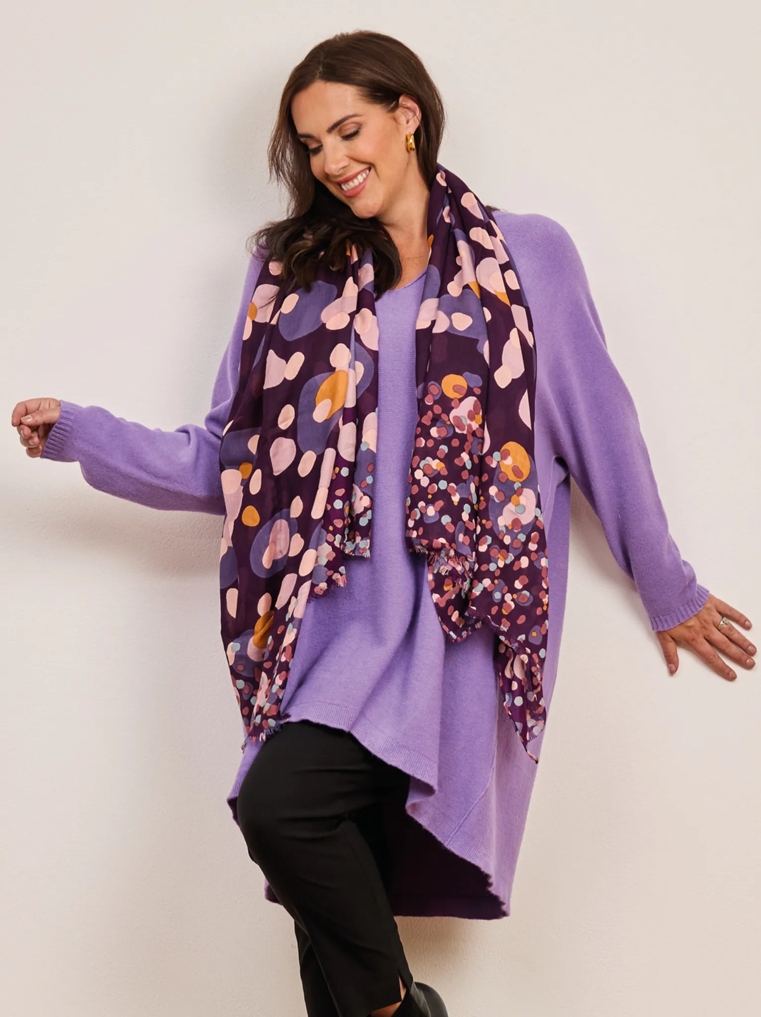 Spot Print Bamboo Scarf - Purple Mix