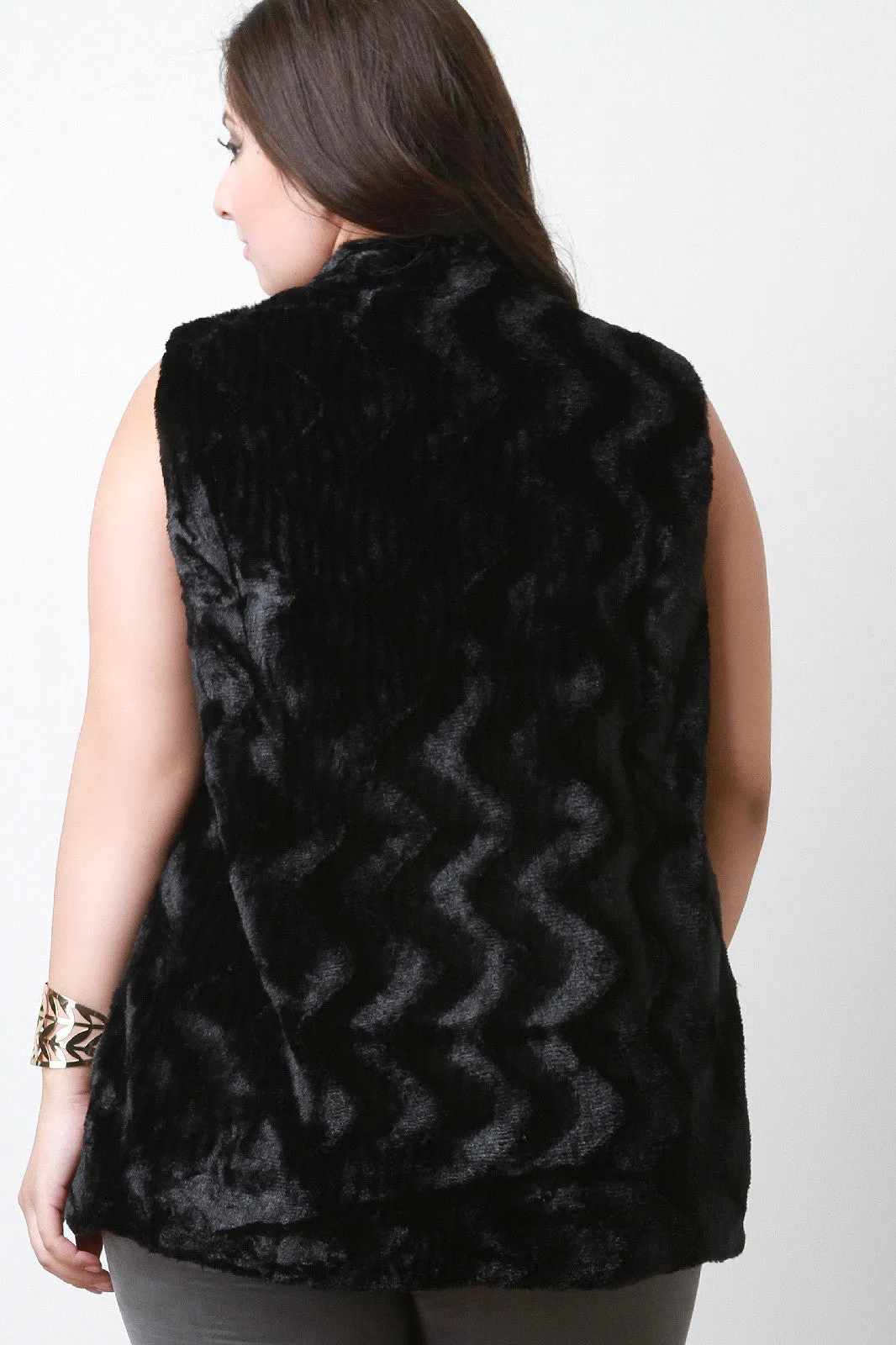 Striped Texture Faux Fur Vest