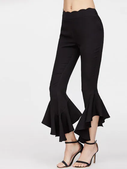 Stylish Ruffle hem crop pants