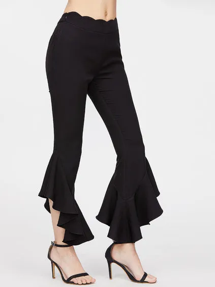 Stylish Ruffle hem crop pants