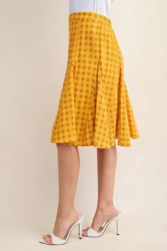 Sunflower Flared Midi Skirt in a Check Print