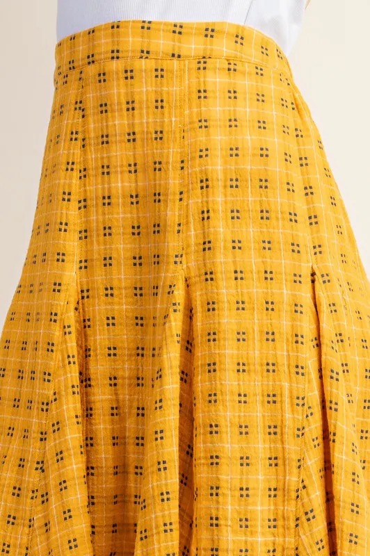 Sunflower Flared Midi Skirt in a Check Print