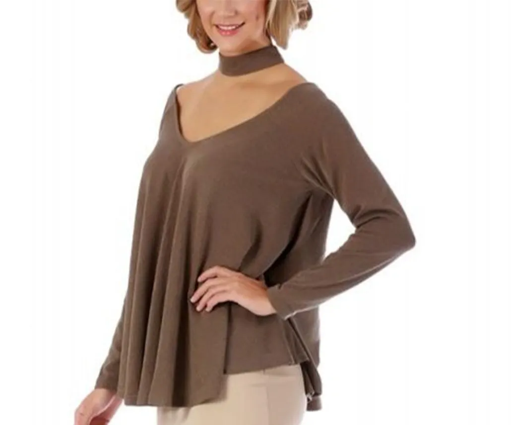 Sweater with V-Neckline and Mock Choker 153653