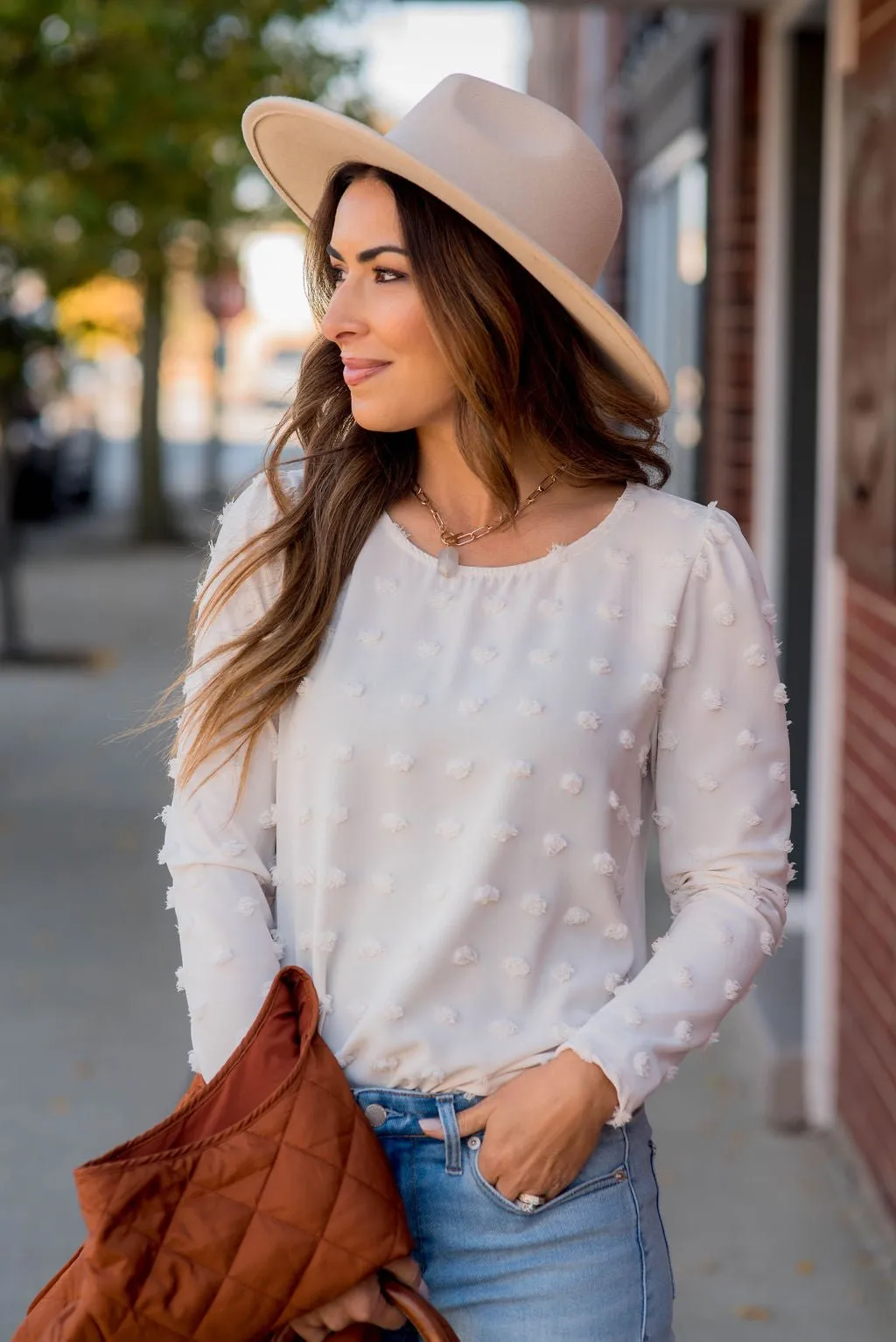 Textured Dot Long Sleeve Blouse