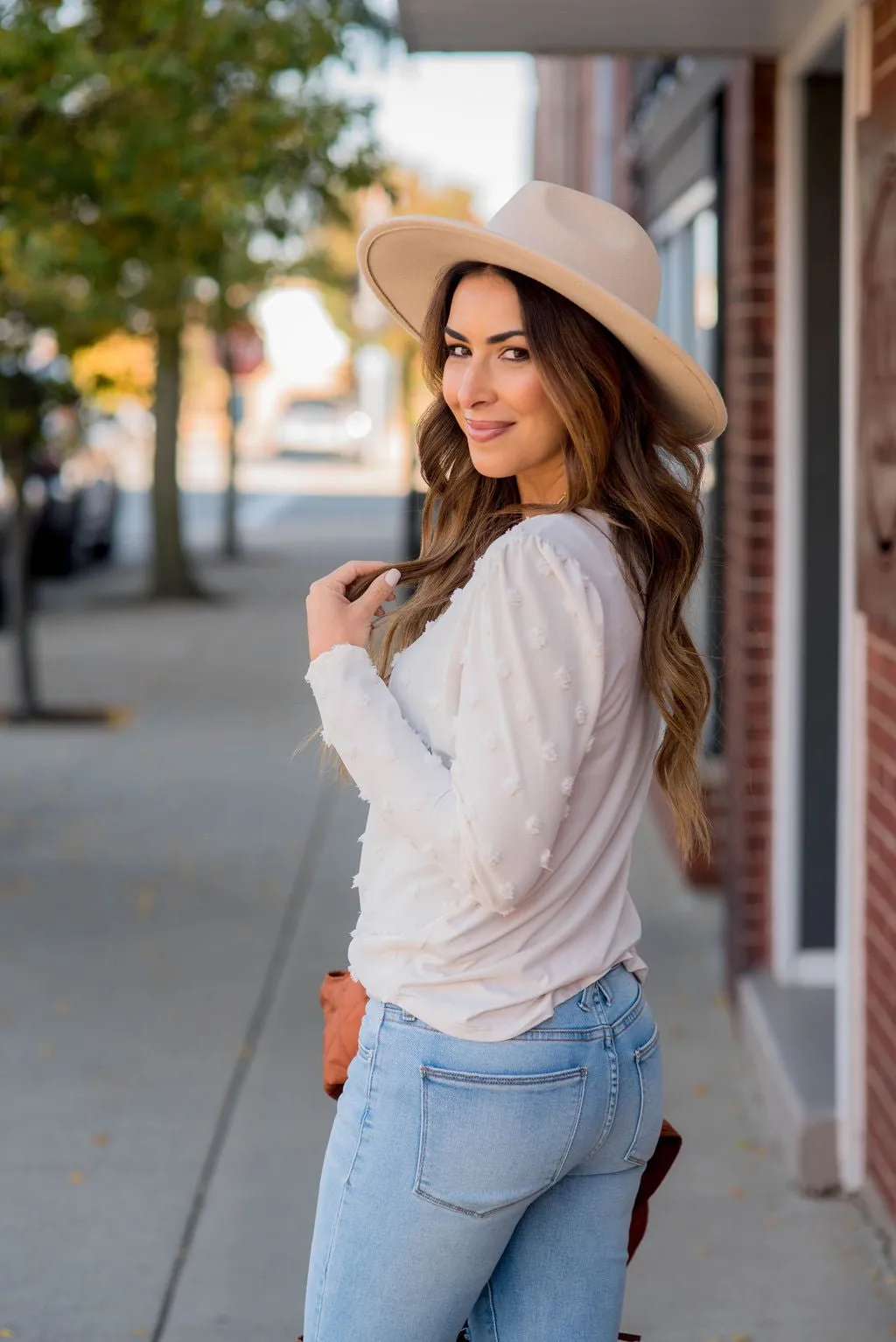 Textured Dot Long Sleeve Blouse