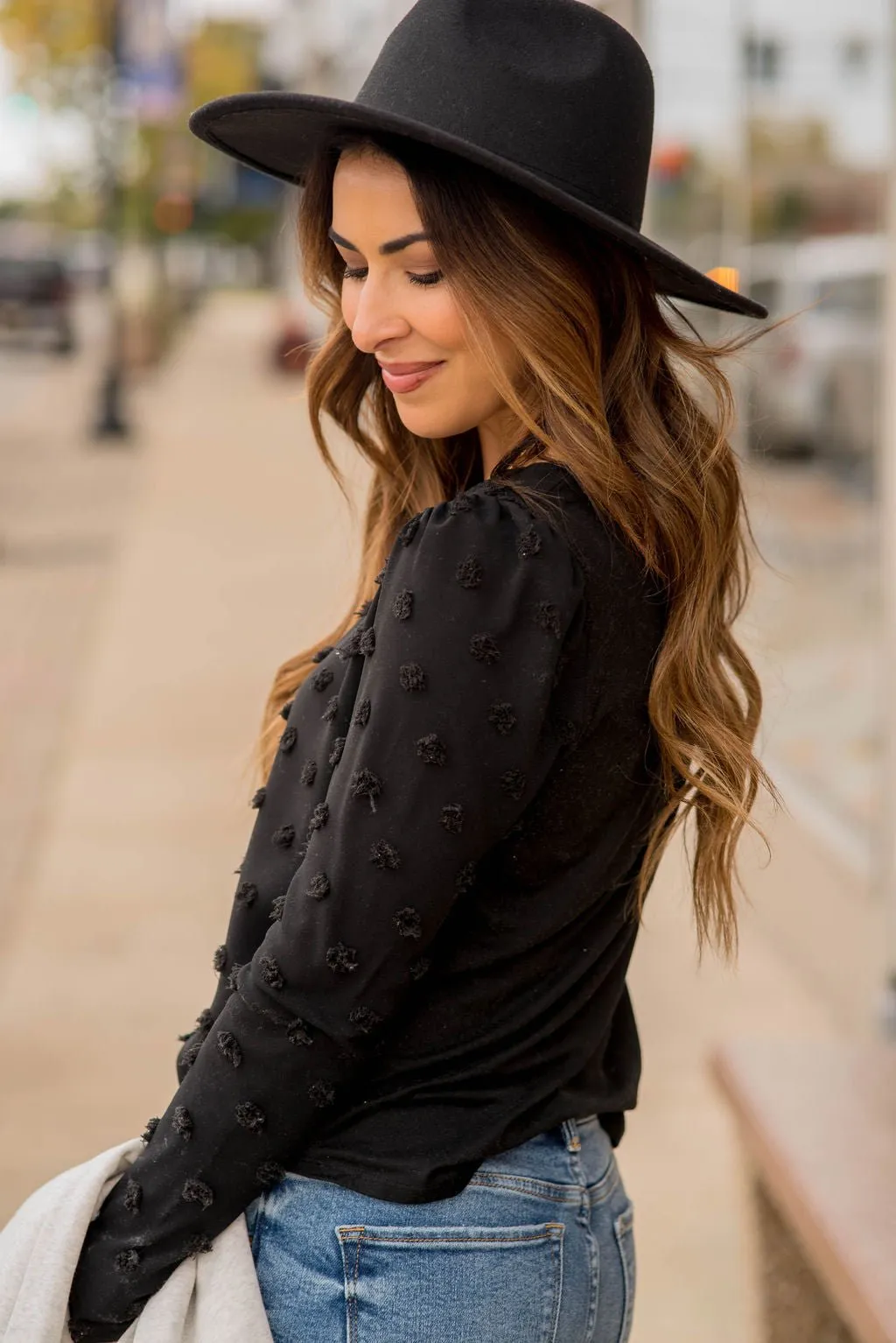 Textured Dot Long Sleeve Blouse