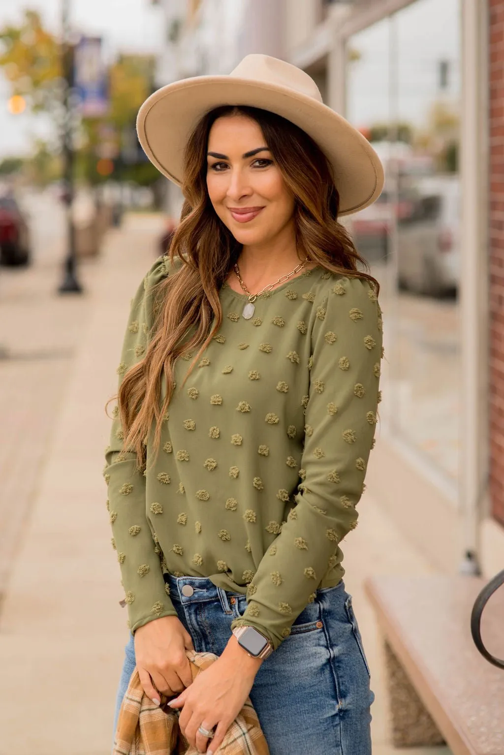 Textured Dot Long Sleeve Blouse