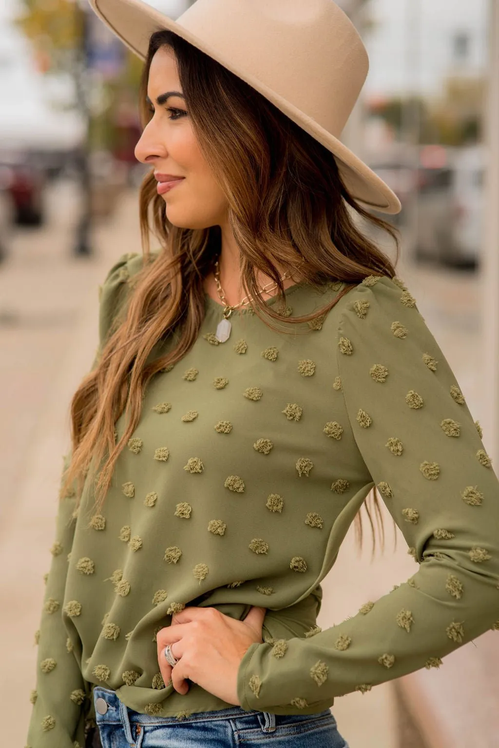 Textured Dot Long Sleeve Blouse