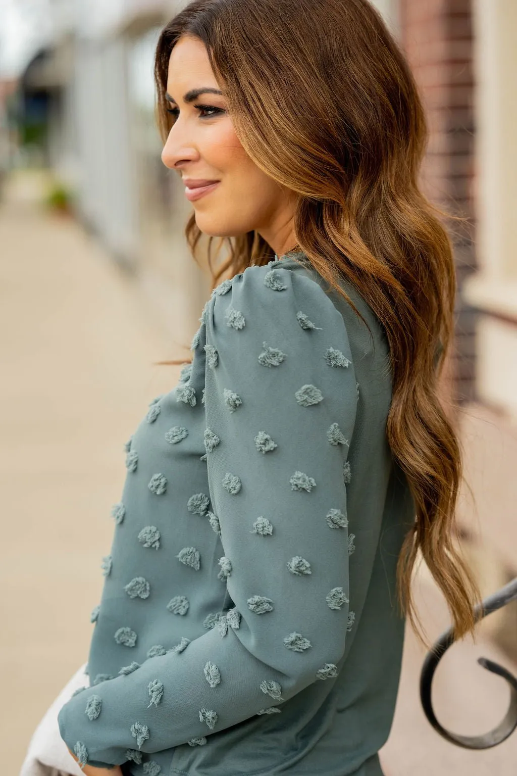 Textured Dot Long Sleeve Blouse