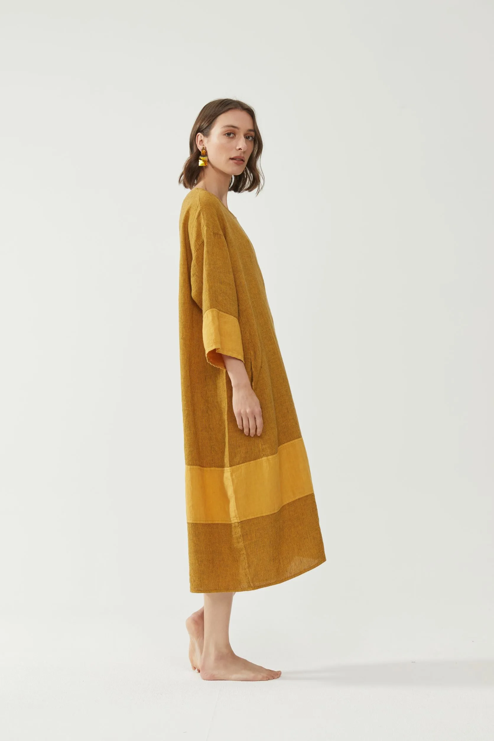 Tulip Dress Mustard Stripe