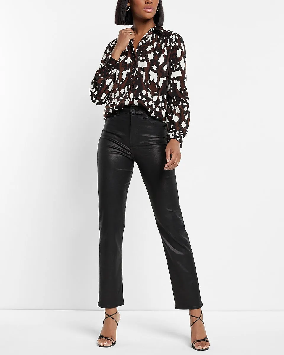 Tunic Pleated Shoulder Animal Print Button Up Shirt in Print