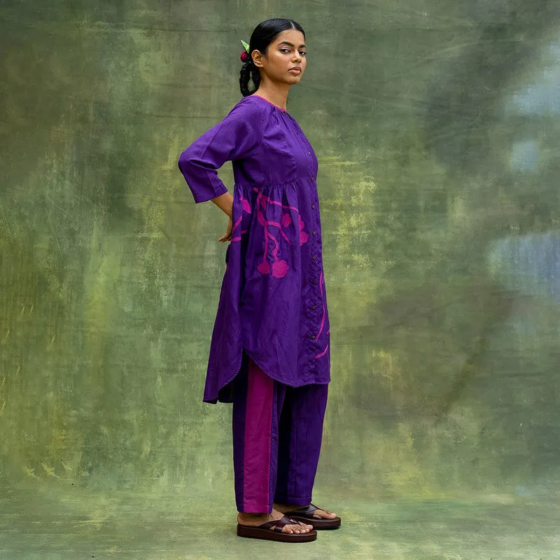 Upcycled Co-Ord Set | Embroidered | Tunic & Pant | Purple