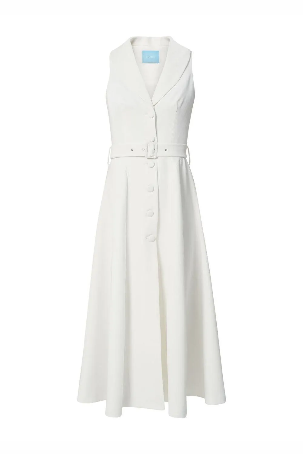 Vene A-line Collared Neck Twill Midi Dress