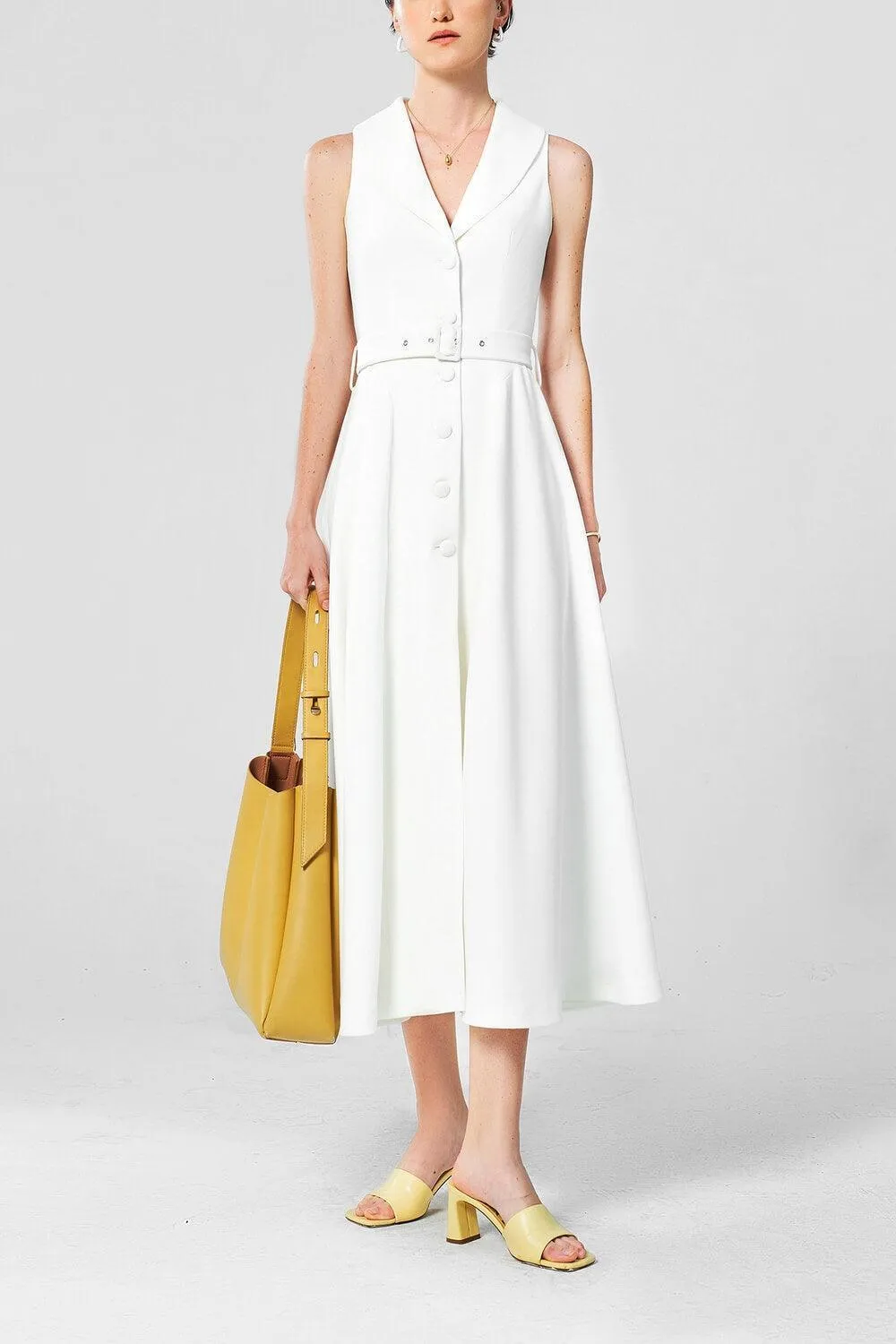 Vene A-line Collared Neck Twill Midi Dress