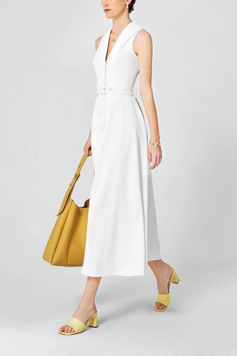 Vene A-line Collared Neck Twill Midi Dress