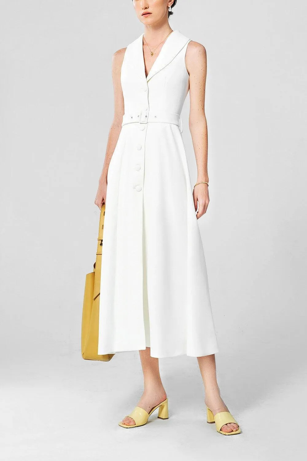 Vene A-line Collared Neck Twill Midi Dress